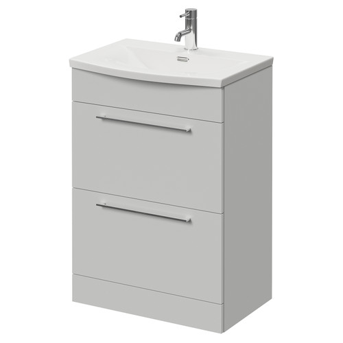 Napoli 390 Gloss Grey Pearl 600mm 2 Drawer Vanity Unit with Arc Basin Right Hand View