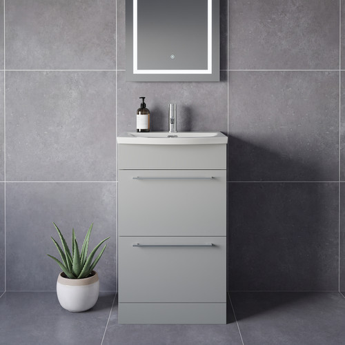 Napoli 390 Gloss Grey Pearl 500mm 2 Drawer Vanity Unit with Arc Basin Lifestyle Image