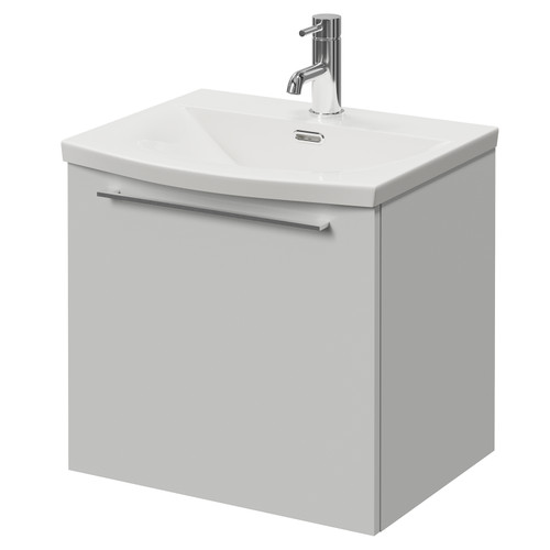 Napoli 390 Gloss Grey Pearl 500mm Wall Mounted Single Drawer Vanity Unit with Arc Basin Right Hand View