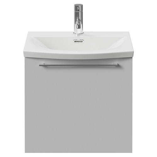 Napoli 390 Gloss Grey Pearl 500mm Wall Mounted Single Drawer Vanity Unit with Arc Basin Front View