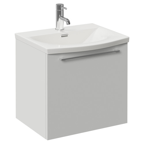 Napoli 390 Gloss Grey Pearl 500mm Wall Mounted Single Drawer Vanity Unit with Arc Basin Left Hand View
