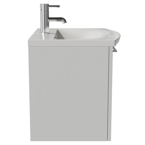 Napoli 390 Gloss Grey Pearl 500mm Wall Mounted Single Drawer Vanity Unit with Arc Basin Side View