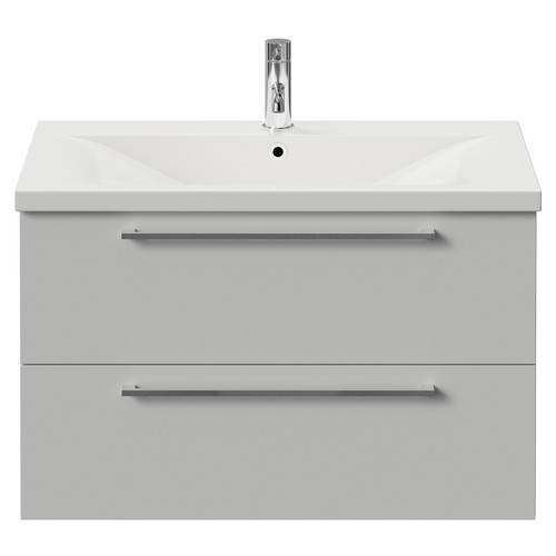 Napoli 460 Gloss Grey Pearl 800mm Wall Mounted 2 Drawer Vanity Unit with Glide Basin Front View