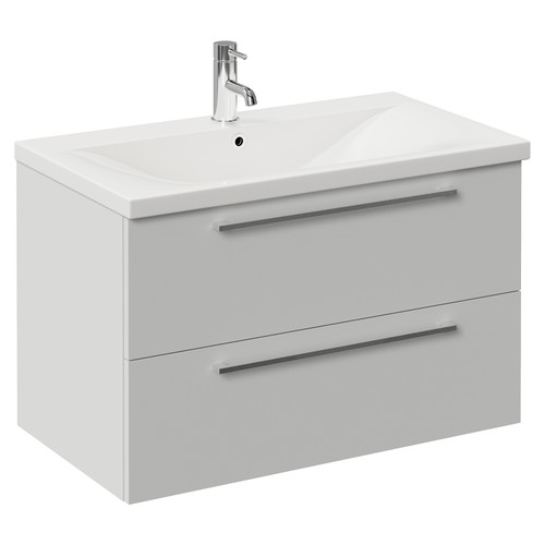 Napoli 460 Gloss Grey Pearl 800mm Wall Mounted 2 Drawer Vanity Unit with Glide Basin Left Hand View