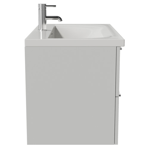Napoli 460 Gloss Grey Pearl 800mm Wall Mounted 2 Drawer Vanity Unit with Glide Basin Side View