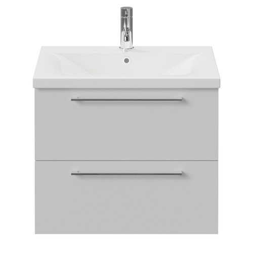 Napoli 460 Gloss Grey Pearl 600mm Wall Mounted 2 Drawer Vanity Unit with Glide Basin Front View