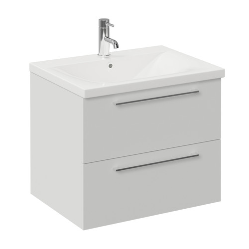Napoli 460 Gloss Grey Pearl 600mm Wall Mounted 2 Drawer Vanity Unit with Glide Basin Left Hand View