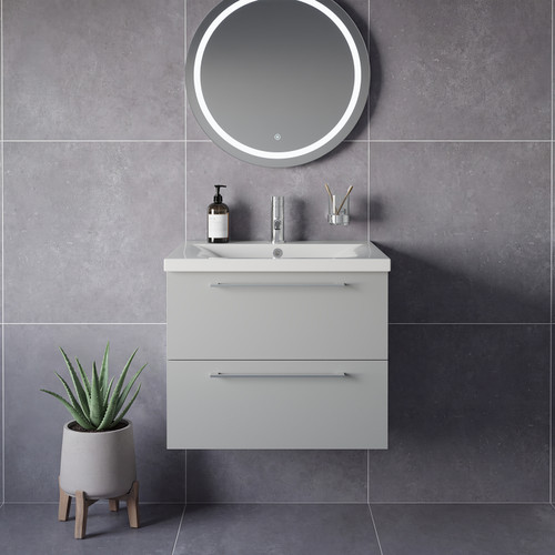 Napoli 460 Gloss Grey Pearl 600mm Wall Mounted 2 Drawer Vanity Unit with Glide Basin Lifestyle Image