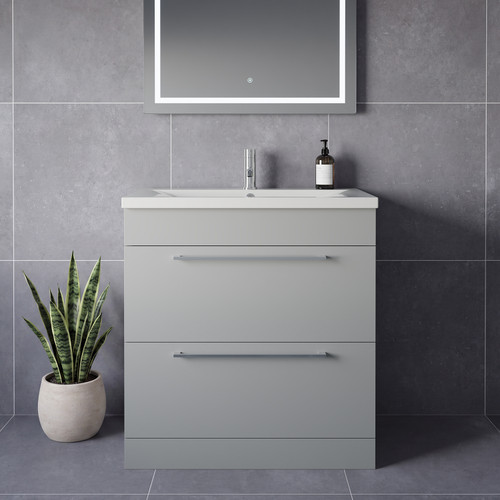 Napoli 460 Gloss Grey Pearl 800mm 2 Drawer Vanity Unit with Glide Basin Lifestyle Image