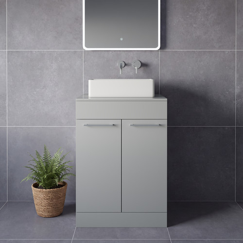 Napoli 460 Gloss Grey Pearl 600mm 2 Door Vanity Unit for Countertop Basins Lifestyle Image