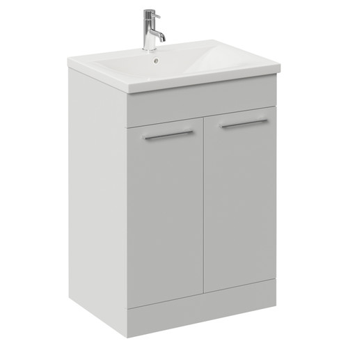 Napoli 460 Gloss Grey Pearl 600mm 2 Door Vanity Unit with Glide Basin Left Hand View