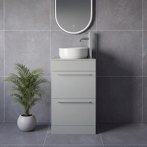 Napoli 390 Gloss Grey Pearl 500mm 2 Drawer Vanity Unit for Countertop Basins Lifestyle Image