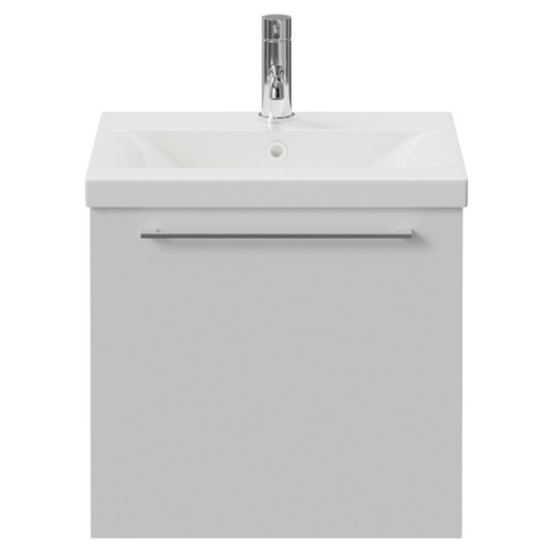 Napoli 390 Gloss Grey Pearl 500mm Wall Mounted Single Drawer Vanity Unit with Glide Basin Front View