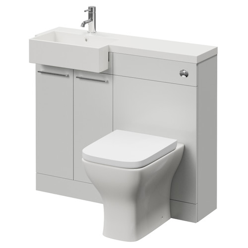 Napoli 250 Gloss Grey Pearl 1000mm 2 Door Vanity Unit Toilet Suite with Left Hand Square Rico Semi Recessed Basin Right Hand View