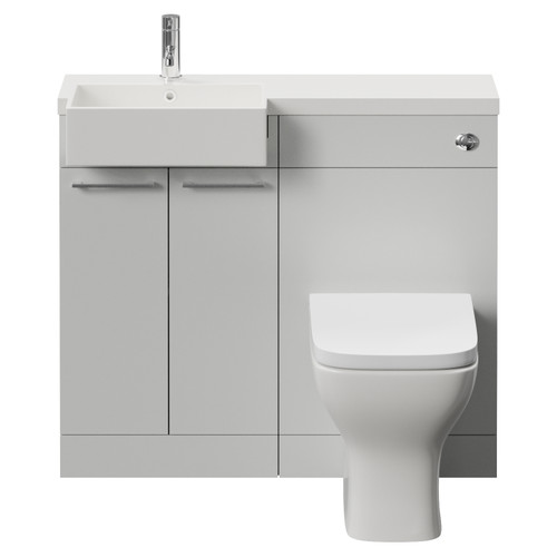 Napoli 250 Gloss Grey Pearl 1000mm 2 Door Vanity Unit Toilet Suite with Left Hand Square Rico Semi Recessed Basin Front View