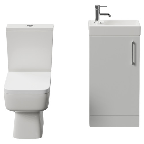 Napoli Cube Gloss Grey Pearl 400mm Single Door Vanity Unit and Toilet Suite with Align Basin Front View