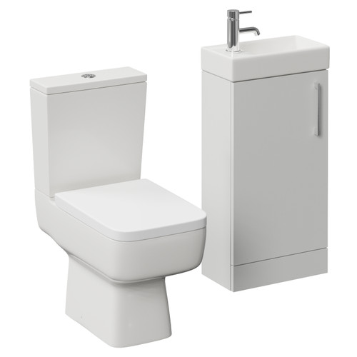Napoli Cube Gloss Grey Pearl 400mm Single Door Vanity Unit and Toilet Suite with Align Basin Left Hand View