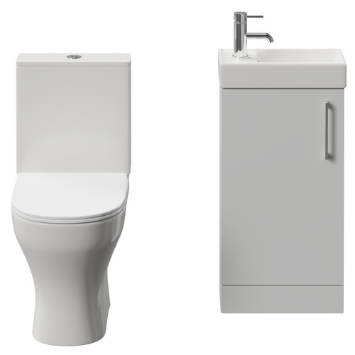 Napoli Cube Gloss Grey Pearl 400mm Single Door Vanity Unit and Jubilee Toilet Suite with Align Basin Front View