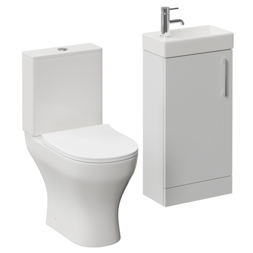 Napoli Cube Gloss Grey Pearl 400mm Single Door Vanity Unit and Jubilee Toilet Suite with Align Basin Left Hand View
