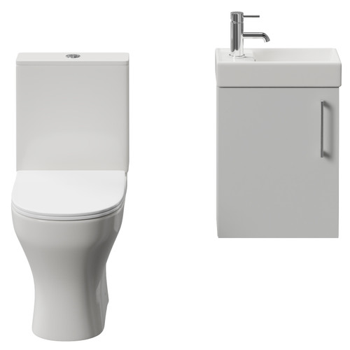 Napoli Cube Gloss Grey Pearl 400mm Single Door Wall Mounted Vanity Unit and Jubilee Toilet Suite with Align Basin Front View
