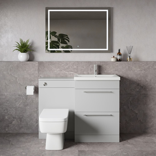 Napoli 390 Gloss Grey Pearl 1100mm 2 Drawer Vanity Unit Toilet Suite with Glide Basin Lifestyle Image