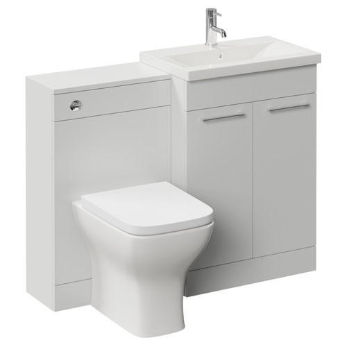 Napoli 390 Gloss Grey Pearl 1100mm 2 Door Vanity Unit Toilet Suite with Glide Basin Left Hand View