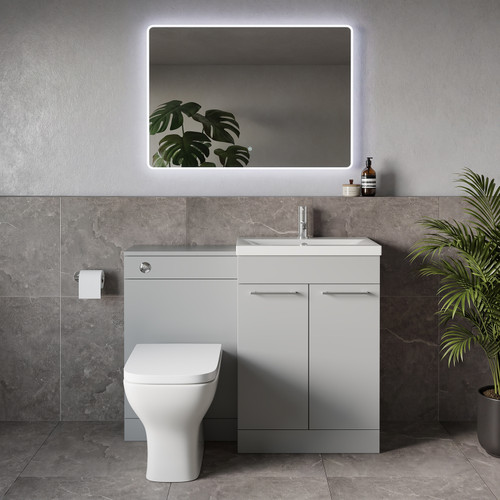 Napoli 390 Gloss Grey Pearl 1100mm 2 Door Vanity Unit Toilet Suite with Glide Basin Lifestyle Image