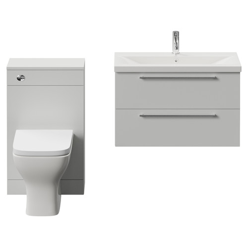 Napoli 390 Gloss Grey Pearl 1300mm Wall Mounted 2 Drawer Vanity Unit and Toilet Suite with Glide Basin Front View