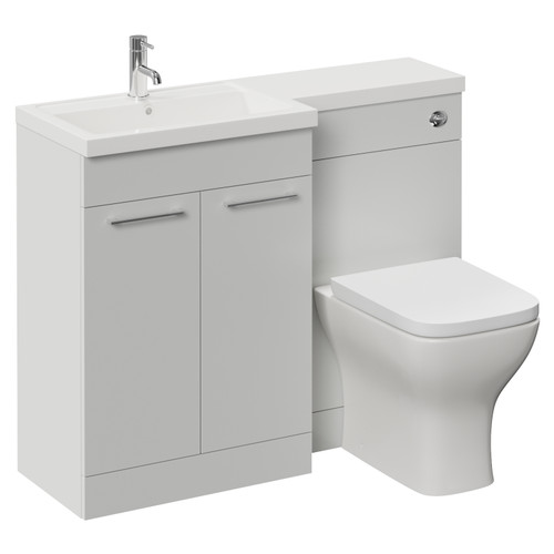 Napoli 390 Gloss Grey Pearl 1100mm 2 Door Vanity Unit Toilet Suite with Square Left Hand Lucia Basin Left Hand View