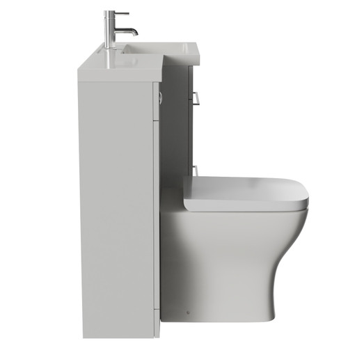 Napoli 390 Gloss Grey Pearl 1100mm 2 Drawer Vanity Unit Toilet Suite with Square Right Hand Lucia Basin Side View