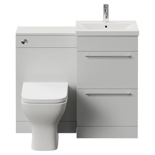 Napoli 390 Gloss Grey Pearl 1000mm 2 Drawer Vanity Unit Toilet Suite with Glide Basin Front View