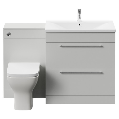 Napoli 460 Gloss Grey Pearl 1300mm 2 Drawer Vanity Unit Toilet Suite with Glide Basin Front View