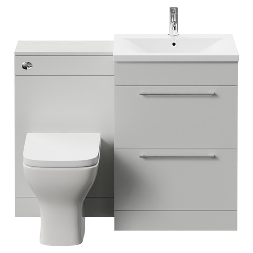 Napoli 460 Gloss Grey Pearl 1100mm 2 Drawer Vanity Unit Toilet Suite with Glide Basin Front View