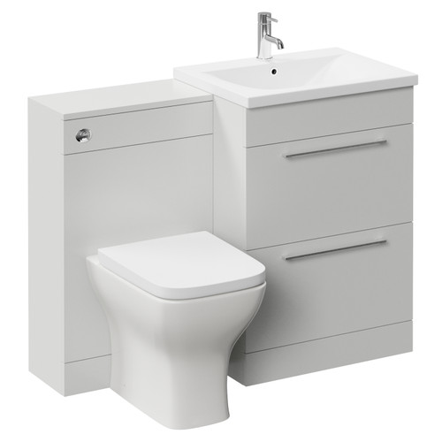 Napoli 460 Gloss Grey Pearl 1100mm 2 Drawer Vanity Unit Toilet Suite with Glide Basin Left Hand View