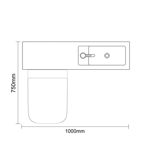 Napoli 250 Gloss Grey Pearl 1000mm 2 Door Vanity Unit Toilet Suite with Square Silvo Basin Top Down Dimensions