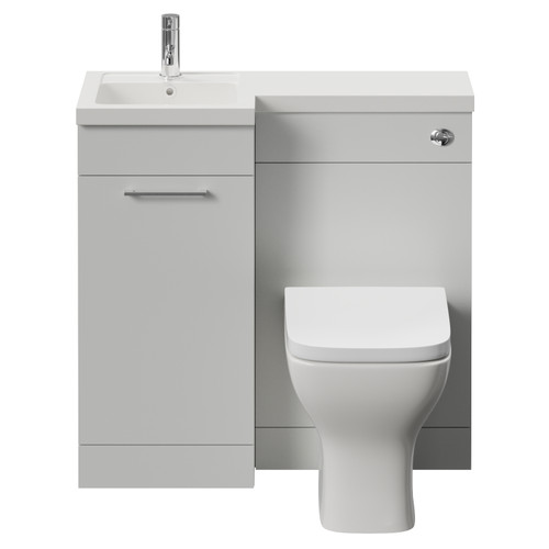 Napoli 390 Gloss Grey Pearl 900mm Single Door Vanity Unit Toilet Suite with Left Hand Square Lucia Basin Front View