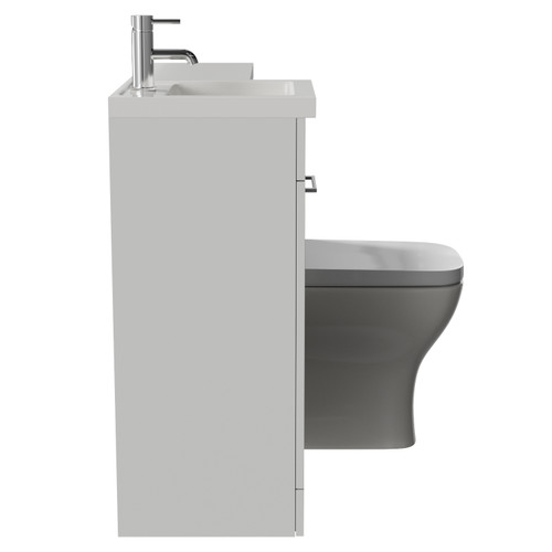 Napoli 390 Gloss Grey Pearl 900mm Single Door Vanity Unit Toilet Suite with Left Hand Square Lucia Basin Side View