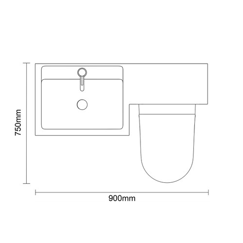 Napoli 390 Gloss Grey Pearl 900mm Single Door Vanity Unit Toilet Suite with Left Hand Square Lucia Basin Top Down Dimensions