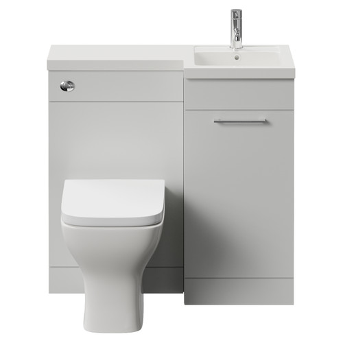 Napoli 390 Gloss Grey Pearl 900mm Single Door Vanity Unit Toilet Suite with Right Hand Square Lucia Basin Front View