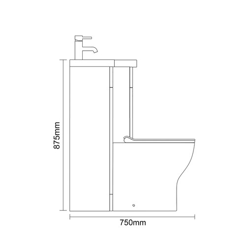 Napoli 390 Gloss Grey Pearl 900mm Single Door Vanity Unit Toilet Suite with Right Hand Square Lucia Basin Side on Dimensions