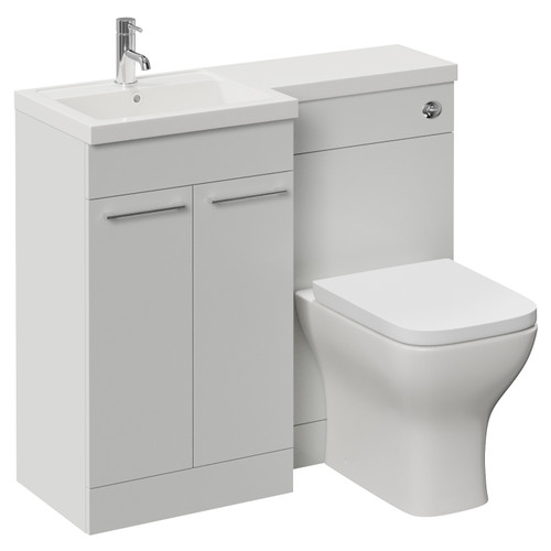 Napoli 390 Gloss Grey Pearl 1000mm 2 Door Vanity Unit Toilet Suite with Left Hand Square Lucia Basin Left Hand View