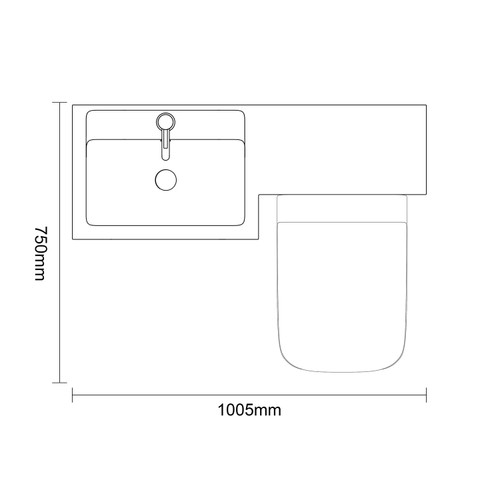 Napoli 390 Gloss Grey Pearl 1000mm 2 Door Vanity Unit Toilet Suite with Left Hand Square Lucia Basin Top Down Dimensions