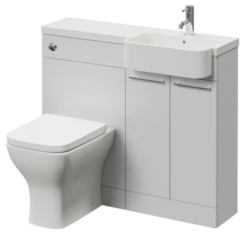 Napoli 250 Gloss Grey Pearl 1000mm 2 Door Vanity Unit Toilet Suite with Right Hand Round Rico Semi Recessed Basin Right Hand View
