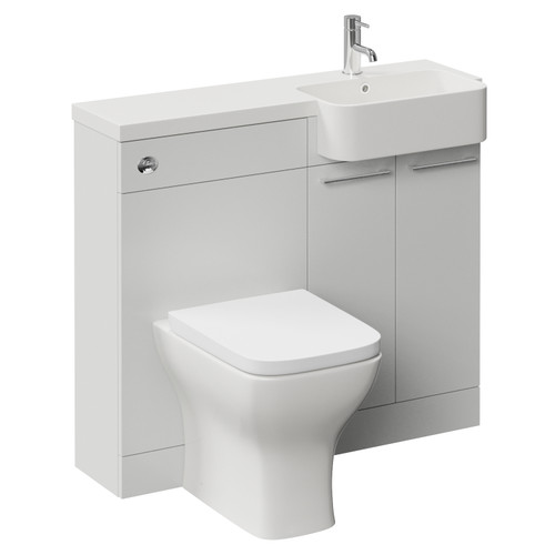 Napoli 250 Gloss Grey Pearl 1000mm 2 Door Vanity Unit Toilet Suite with Right Hand Round Rico Semi Recessed Basin Left Hand View