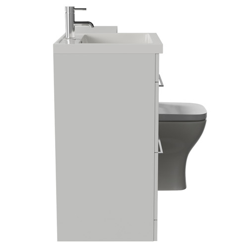 Napoli 460 Gloss Grey Pearl 1100mm 2 Drawer Vanity Unit Toilet Suite with Left Hand Square Lucia Basin Side View