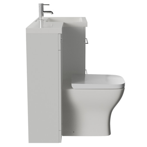 Napoli 460 Gloss Grey Pearl 1100mm 2 Drawer Vanity Unit Toilet Suite with Right Hand Square Lucia Basin Side View