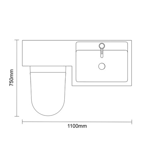 Napoli 460 Gloss Grey Pearl 1100mm 2 Drawer Vanity Unit Toilet Suite with Right Hand Square Lucia Basin Top Down Dimensions