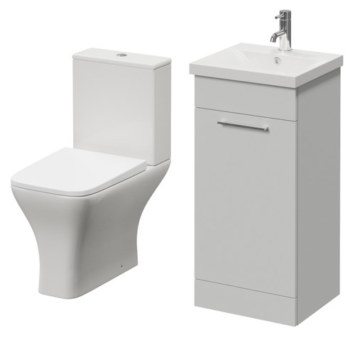 Napoli 390 Gloss Grey Pearl 400mm Single Door Vanity Unit and Kingston Toilet Suite with Glide Basin Right Hand View