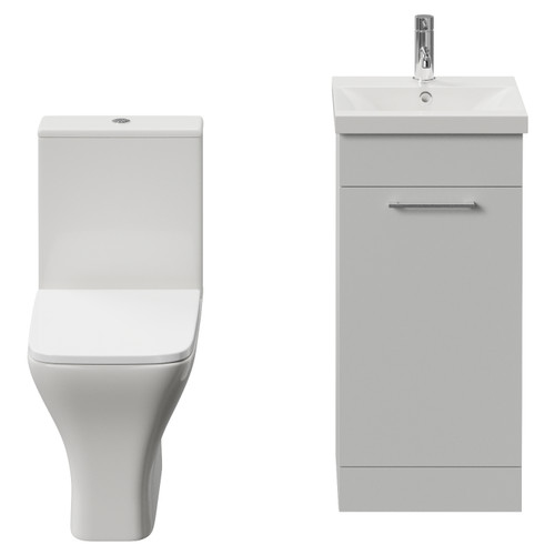 Napoli 390 Gloss Grey Pearl 400mm Single Door Vanity Unit and Kingston Toilet Suite with Glide Basin Front View