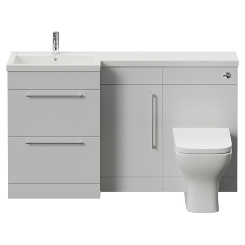 Napoli 390 Gloss Grey Pearl 1500mm 2 Drawer Vanity Unit Toilet Suite with Left Hand Square Lucia Basin Front View